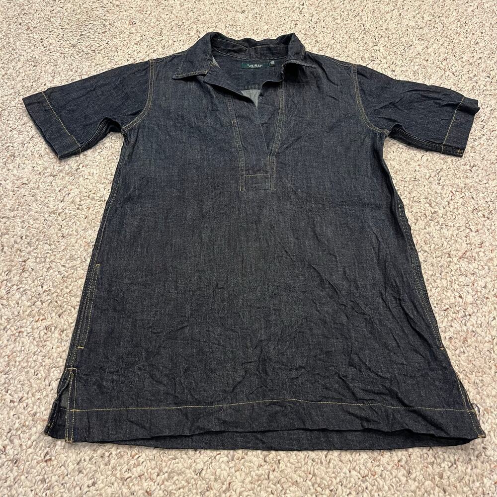 Lauren Ralph Lauren Dark Denim Midi Dress with Contrast Stitching